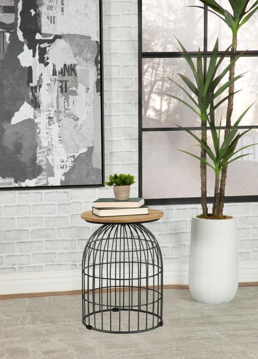 Bernardo - Round Wire Frame Side Table - Natural And Gunmetal Side Tables by CoasterEssence - Walls Furniture & Mattress