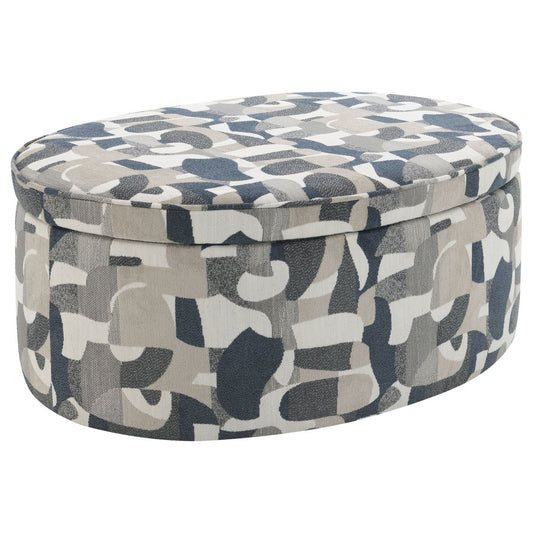 Tomkins - Oval Upholstered Storage Ottoman - Indigo Blue Storage Ottomans by Coaster Fine Furniture - Walls Furniture & Mattress