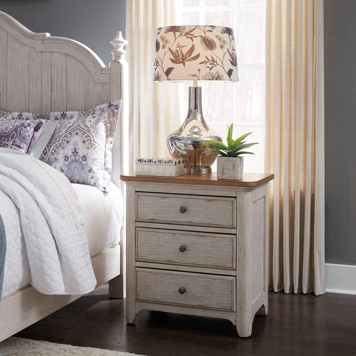 Farmhouse Reimagined - 3 Drawer Nightstand With Charging Station - White Nightstands w/ Charging Stations by Liberty Furniture - Walls Furniture & Mattress