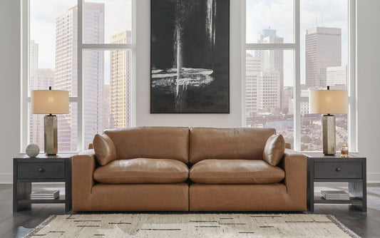 Emilia - 3 Pc. - 2 - Piece Sectional Loveseat, Ottoman - Caramel 3 Piece Living Room Sets by Signature Design by Ashley® - Walls Furniture & Mattress