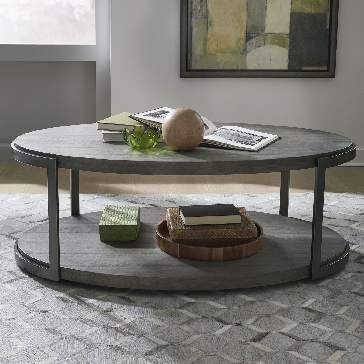 Modern View - Oval Cocktail Table - Dark Gray Cocktail Tables by Liberty Furniture - Walls Furniture & Mattress