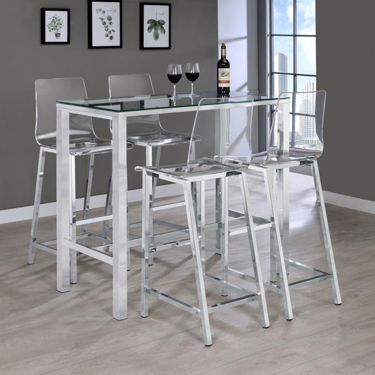 Tolbert - 5 Piece Bar Set With Acrylic Chairs - Clear And Chrome 5 Piece Dining Room Sets by Coaster Fine Furniture - Walls Furniture & Mattress