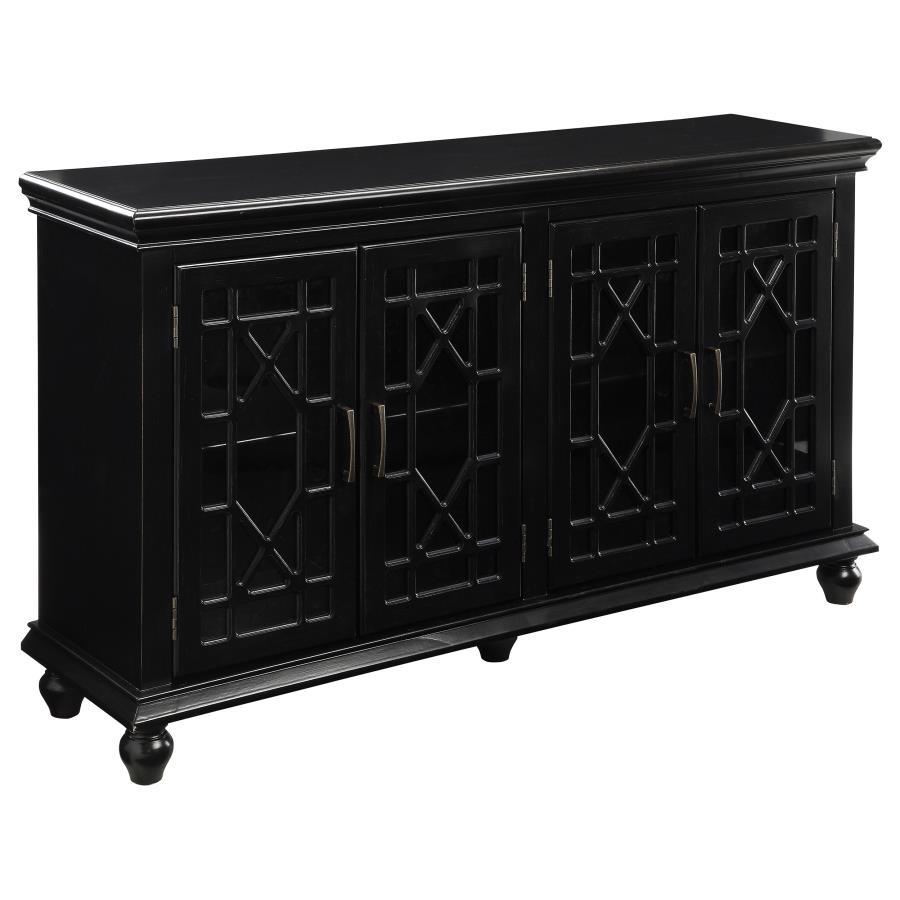 Kovu - 4 Door Wood Lattice Storage Accent Cabinet - Black Accent Cabinets by CoasterEssence - Walls Furniture & Mattress