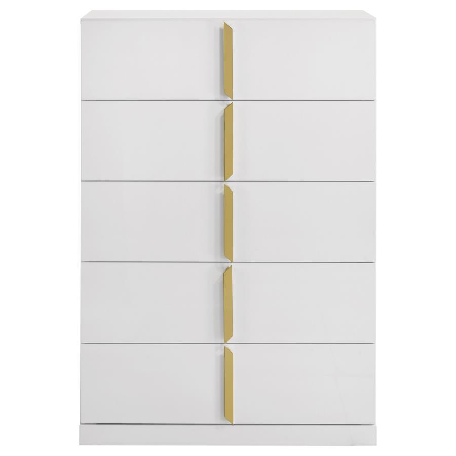 Ines - 5 - Drawer Bedroom Chest Of Drawers - White High Gloss Accent Chests by Coaster Fine Furniture - Walls Furniture & Mattress