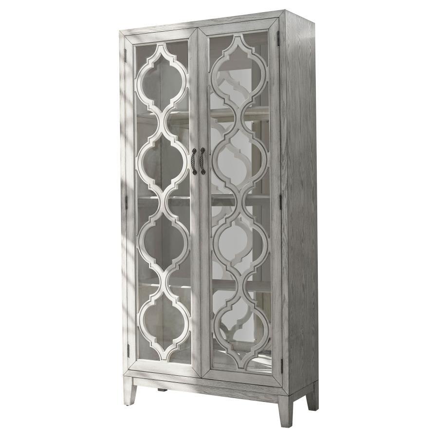 Mckellen - 2 Door Wood Trellis Tall Cabinet - Distressed White Accent Cabinets by CoasterElevations - Walls Furniture & Mattress