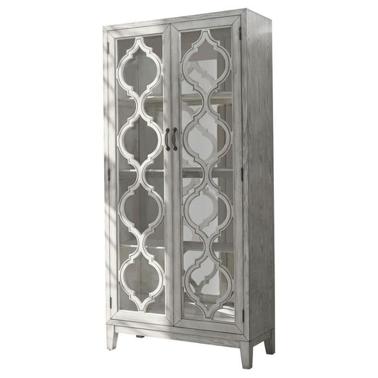 Mckellen - 2 Door Wood Trellis Tall Cabinet - Distressed White Accent Cabinets by CoasterElevations - Walls Furniture & Mattress