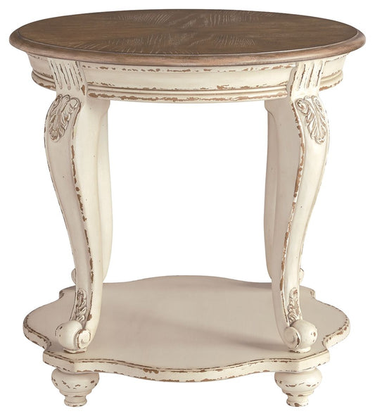 Realyn - Round End Table - White / Brown End Tables by Signature Design by Ashley® - Walls Furniture & Mattress