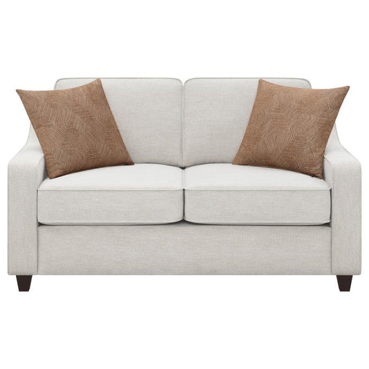 Christine - Upholstered Sloped Arm Loveseat - Beige Stationary Loveseats by CoasterElevations - Walls Furniture & Mattress