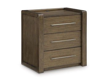 Marxmore - Three Drawer Night Stand - Brown Nightstands w/ Charging Stations by Benchcraft® - Walls Furniture & Mattress