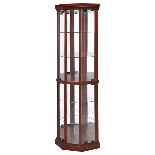 Appledale - 6 - Shelf Corner Curio Display Cabinet - Medium Brown Curio Cabinets by CoasterEssence - Walls Furniture & Mattress