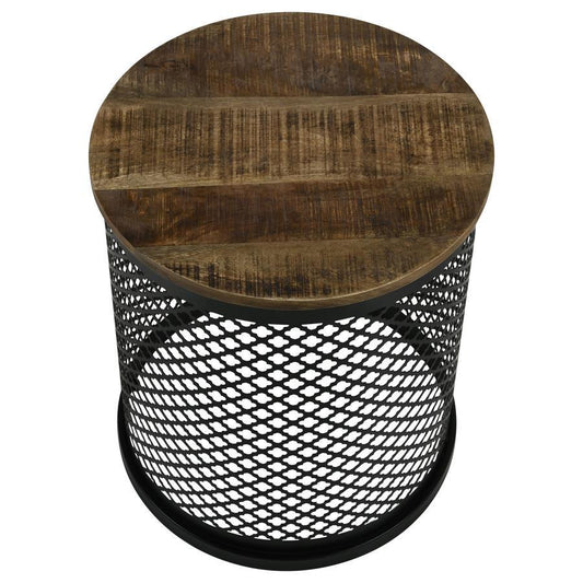 Aurora - Round Drum Base Accent Side Table - Natural And Black Side Tables by CoasterEssence - Walls Furniture & Mattress