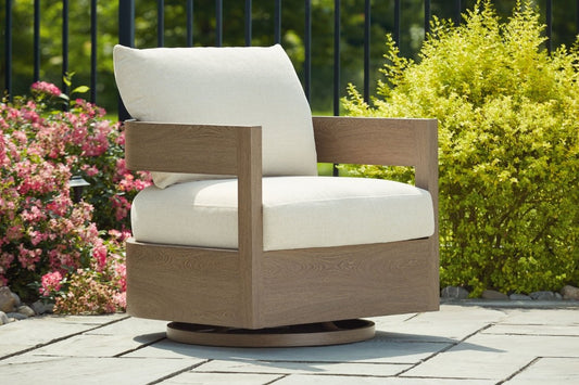 Serene Bay - Swivel Glider Chair With Cushion - Dark Brown / White Swivel Chairs by Signature Design by Ashley® - Walls Furniture & Mattress