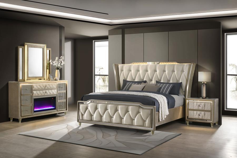 Lorient - Bedroom Set With LED Flame Box Dresser 4 Piece Bedroom Sets by Coaster Fine Furniture - Walls Furniture & Mattress