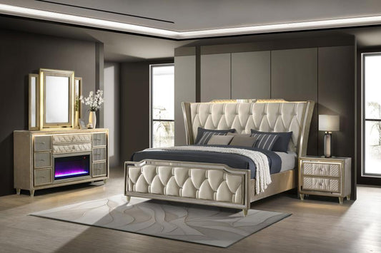 Lorient - Bedroom Set With LED Flame Box Dresser 4 Piece Bedroom Sets by Coaster Fine Furniture - Walls Furniture & Mattress
