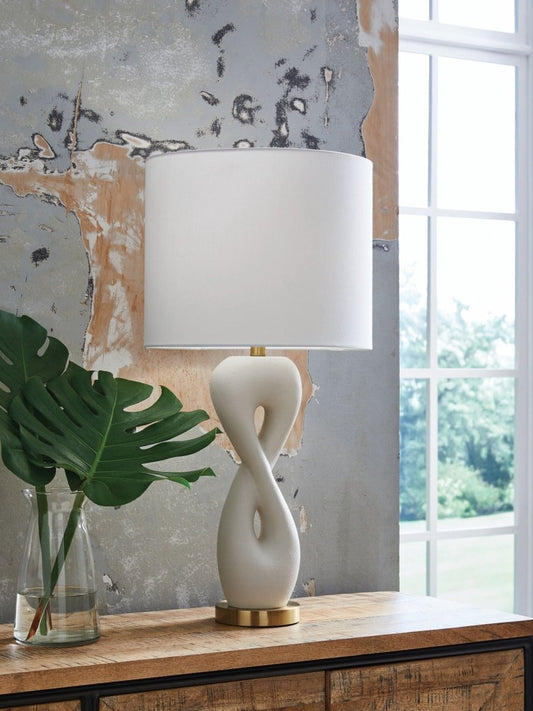 Judrich - White / Gold Finish - Poly Table Lamp Table Lamps by Signature Design by Ashley® - Walls Furniture & Mattress