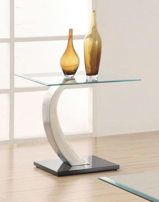 Pruitt - Rectangular Glass Top Metal Side End Table - Satin End Tables by CoasterEssence - Walls Furniture & Mattress