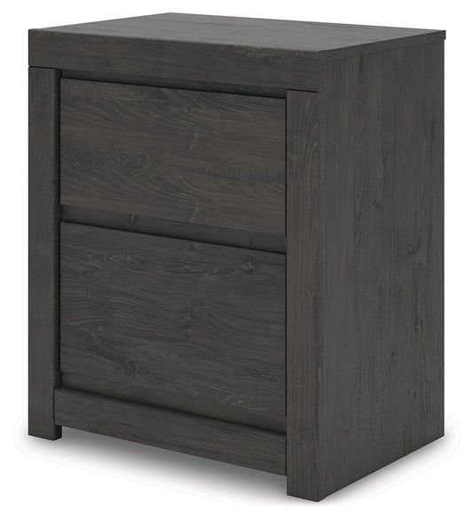 Fraluna - Two Drawer Night Stand - Charcoal Nightstands w/ Charging Stations by Signature Design by Ashley® - Walls Furniture & Mattress