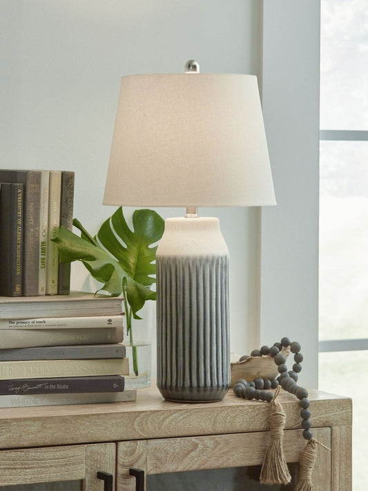 Afener - Ceramic Table Lamp (Set of 2) - Blue / Beige Table Lamps by Signature Design by Ashley® - Walls Furniture & Mattress