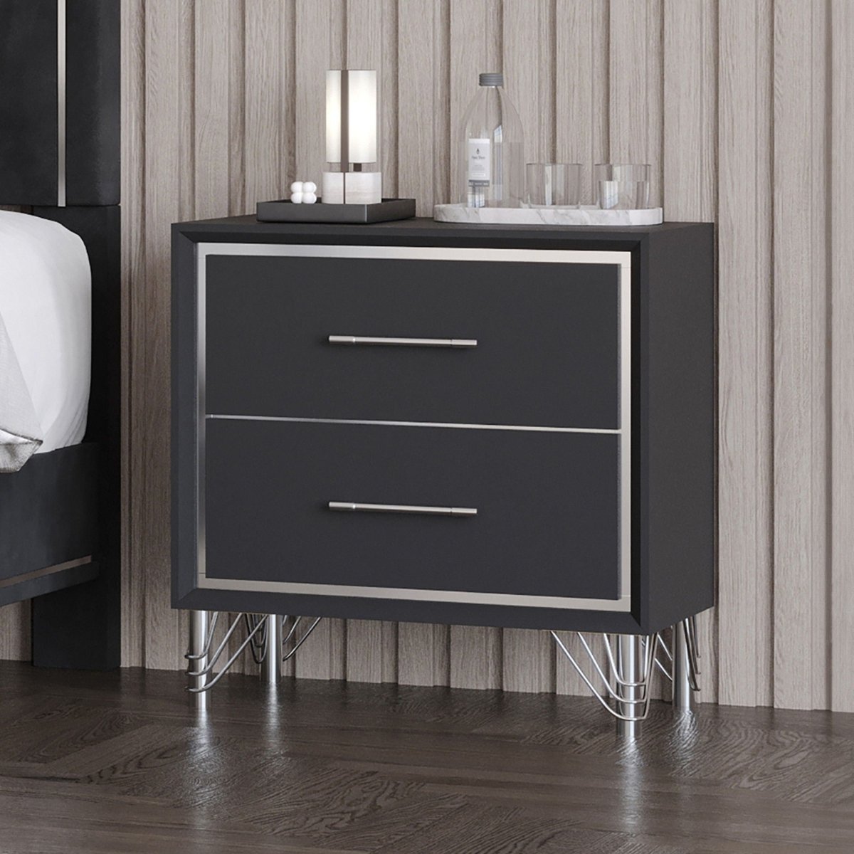 Ava - 2 Drawer Nightstand - Ebony Accent Nightstands by New Classic - Walls Furniture & Mattress