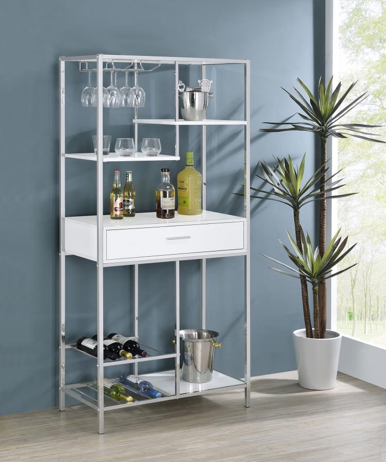 Figueroa - 5 - Shelf Wine Storage Bar Cabinet - White High Gloss Wine Cabinets by Coaster Fine Furniture - Walls Furniture & Mattress