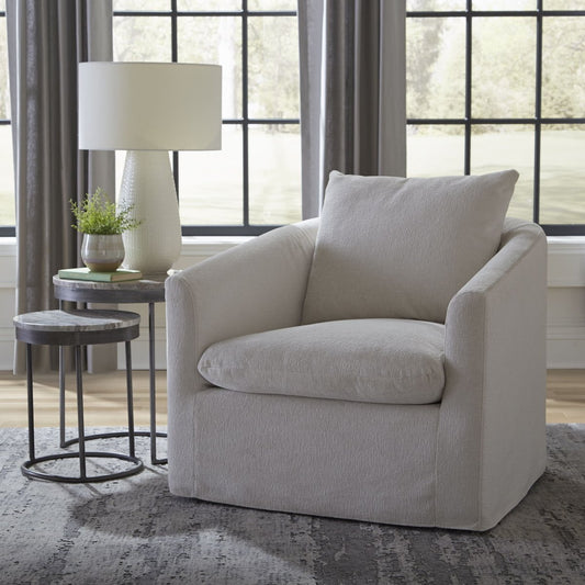 Saxton - Upholstered Swivel Accent Chair - Ivory Swivel Chairs by Liberty Furniture - Walls Furniture & Mattress