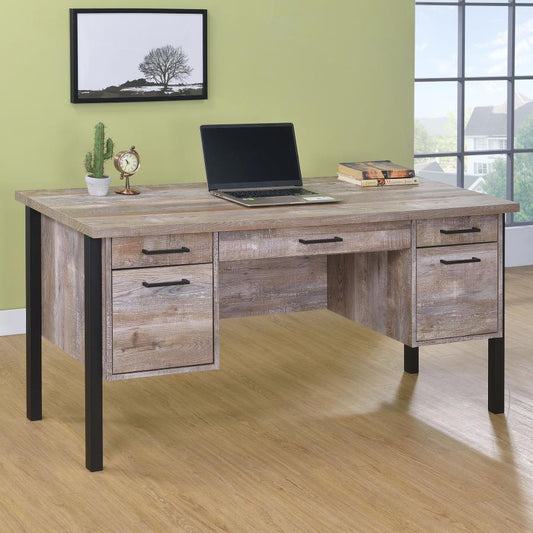 Samson - 4 - Drawer Office Computer Desk - Weathered Oak Computer Desks by CoasterEveryday - Walls Furniture & Mattress