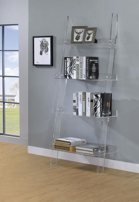 Amaturo - 4 - Shelf Acrylic Ladder Bookshelf - Clear Ladder Bookcases by CoasterEssence - Walls Furniture & Mattress