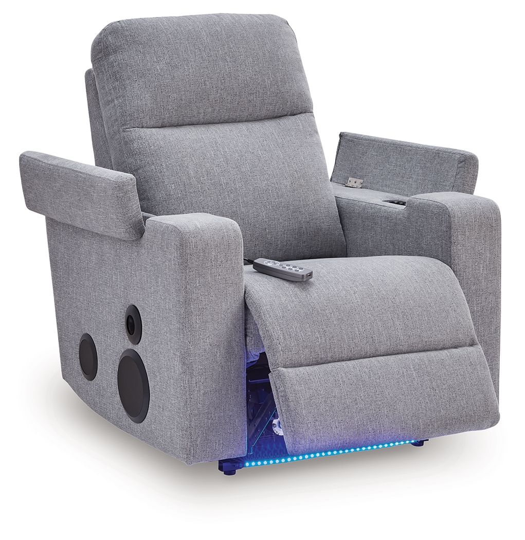 Pineland - Glider Power Recliner With Audio System - Pewter Glider Chairs by Signature Design by Ashley® - Walls Furniture & Mattress
