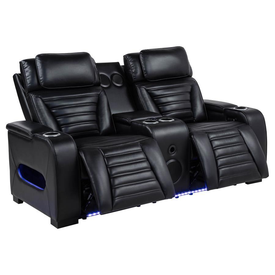 Zuma - Faux Leather Dual Power Reclining LED Loveseat - Black Reclining Loveseats by Coaster Fine Furniture - Walls Furniture & Mattress
