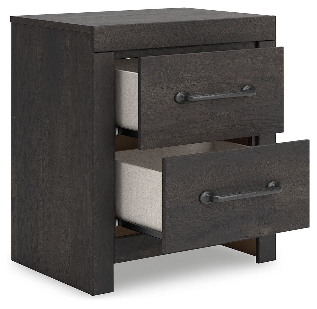Hollivern - Two Drawer Night Stand - Dark Gray Nightstands w/ Charging Stations by Signature Design by Ashley® - Walls Furniture & Mattress