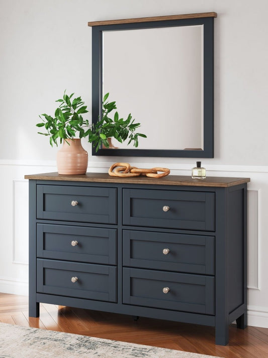 Landocken - Dresser and Mirror - Brown / Blue Dresser & Mirror by Signature Design by Ashley® - Walls Furniture & Mattress
