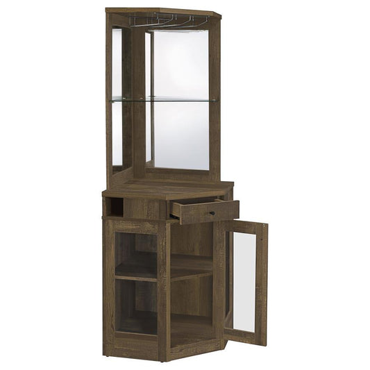 Alviso - 1 - Drawer Corner Home Bar Wine Cabinet - Rustic Oak Wine Cabinets by CoasterEveryday - Walls Furniture & Mattress