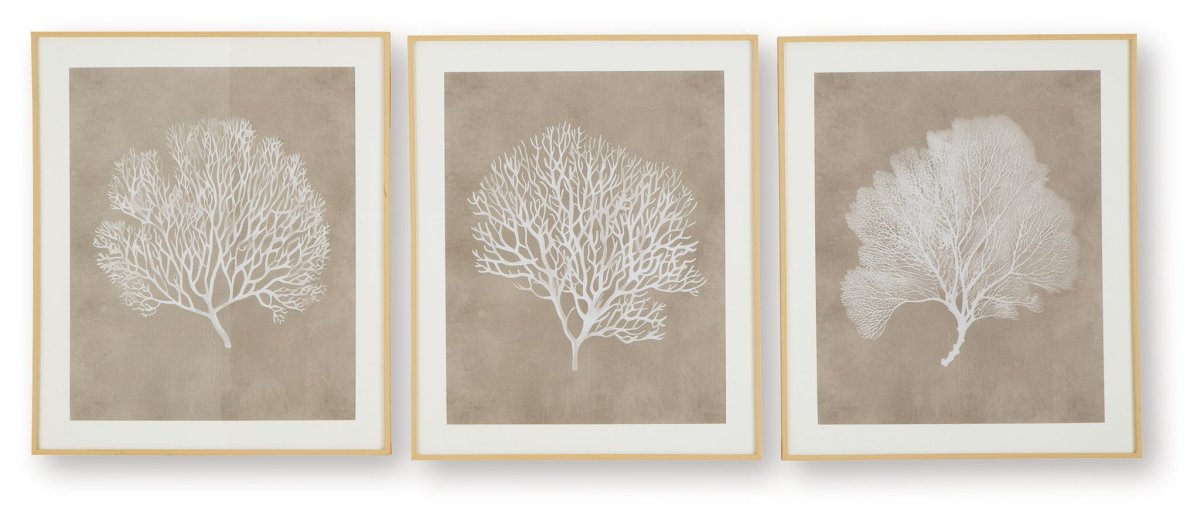 Hendridge - Taupe / White - Wall Art Set (Set of 3) Framed Print Sets by Signature Design by Ashley® - Walls Furniture & Mattress