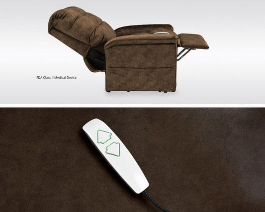 TRIO GRANDE Kayson Chocolate Super Soft Fabric Lift Chair Lift Chairs by Mega Motion - Walls Furniture & Mattress