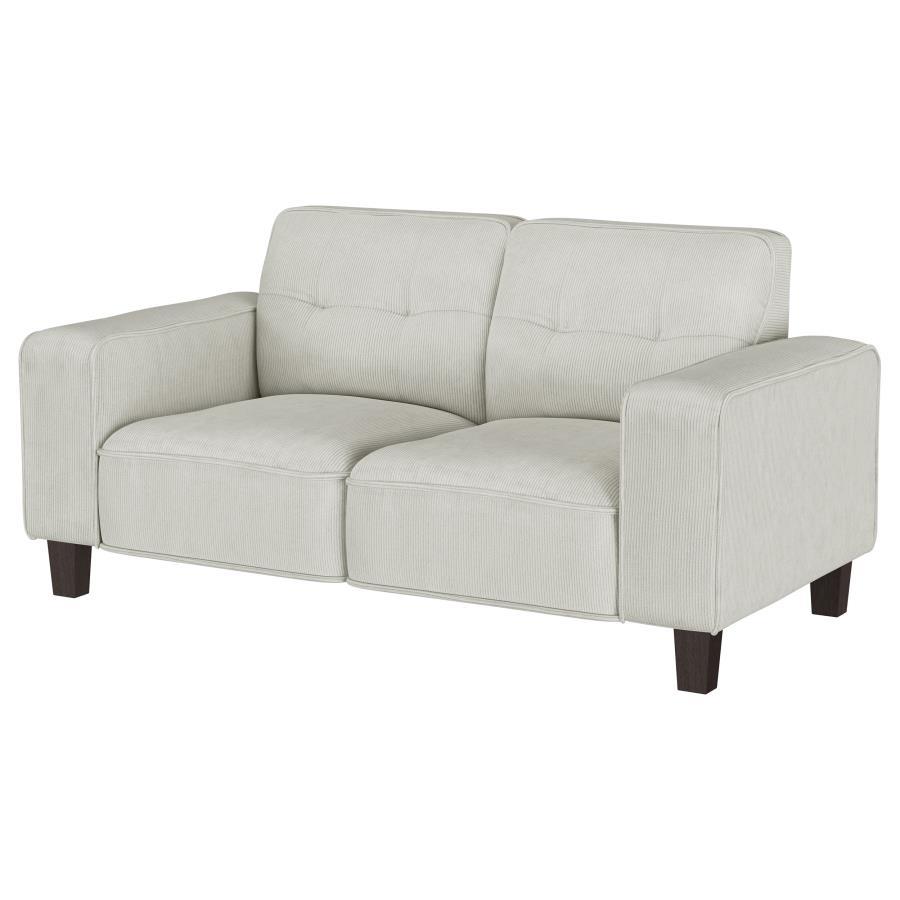 Deerhurst - Upholstered Track Arm Tufted Loveseat - Greige Stationary Loveseats by Coaster Fine Furniture - Walls Furniture & Mattress
