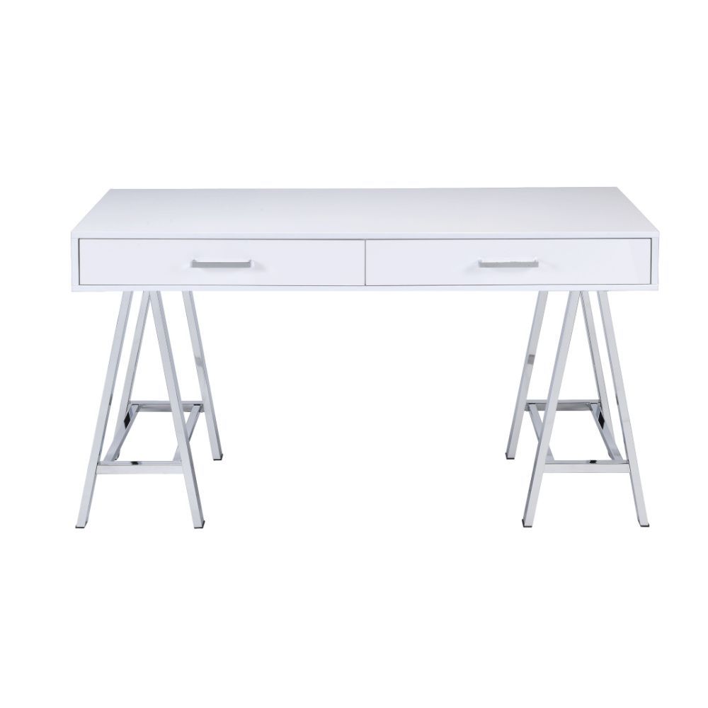 Coleen - Desk - White High Gloss & Chrome Writing Desks by ACME - Walls Furniture & Mattress