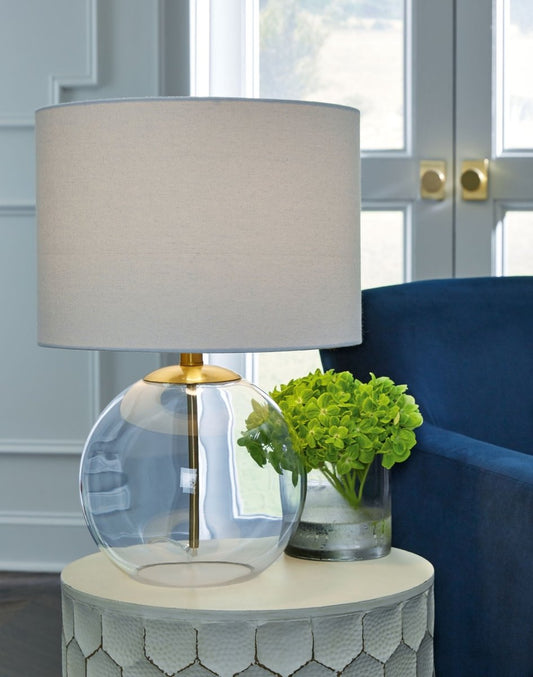 Samder - Glass Table Lamp - White Table Lamps by Signature Design by Ashley® - Walls Furniture & Mattress