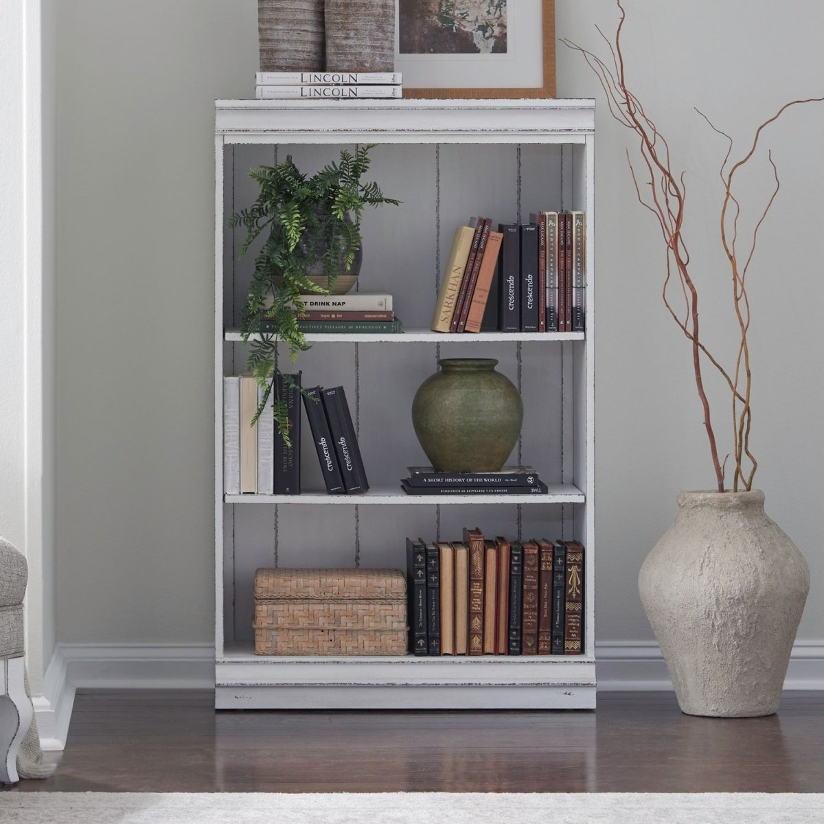 Magnolia Manor - 48" Bookcase (RTA) - White Standard Bookcases by Liberty Furniture - Walls Furniture & Mattress