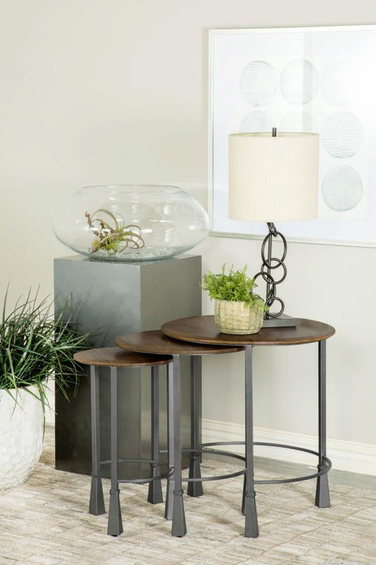 Deja - 3 Piece Round Nesting Table Set - Natural And Gunmetal Nesting Tables by CoasterElevations - Walls Furniture & Mattress