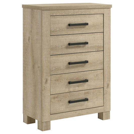 Oakglen - 5 - Drawer Bedroom Chest Of Drawers - Weathered Oak Accent Chests by Coaster Fine Furniture - Walls Furniture & Mattress