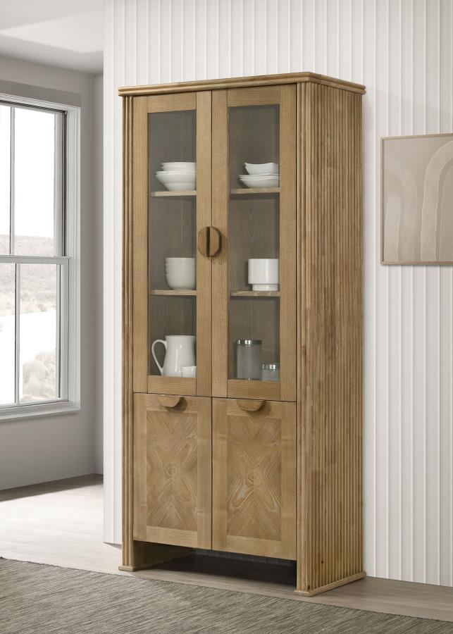Adina - Tall Display Cabinet - Distressed Light Brown Display Cabinets by Coaster Fine Furniture - Walls Furniture & Mattress