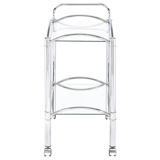 Shadix - 2 - Tier Rectangular Glass Shelf Metal Bar Cart - Chrome Bar Carts by CoasterEveryday - Walls Furniture & Mattress
