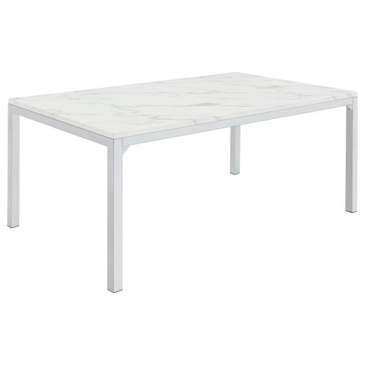 Athena - Rectangular Faux Marble Dining Table - Chrome Dining Tables by CoasterEveryday - Walls Furniture & Mattress