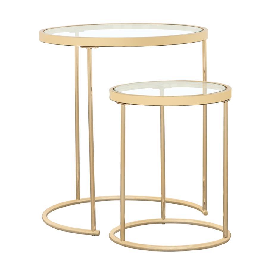 Maylin - 2 Piece Round Glass Top Nesting Table Set - Gold Nesting Tables by CoasterElevations - Walls Furniture & Mattress