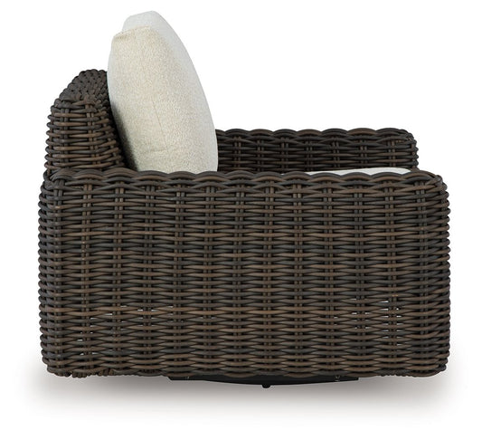 Kimora - Swivel Glider Lounge With Cushion - Beige / Dark Brown Swivel Chairs by Signature Design by Ashley® - Walls Furniture & Mattress