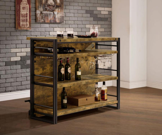 Renaldi - 3 - Shelf Home Bar Wine Cabinet - Rustic Nutmeg Wine Cabinets by CoasterEveryday - Walls Furniture & Mattress