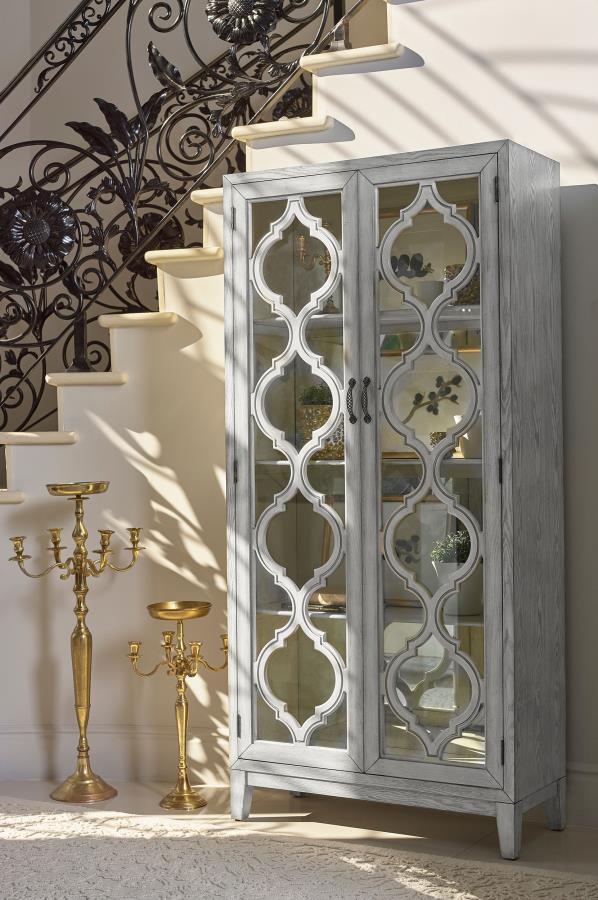 Mckellen - 2 Door Wood Trellis Tall Cabinet - Distressed White Accent Cabinets by CoasterElevations - Walls Furniture & Mattress