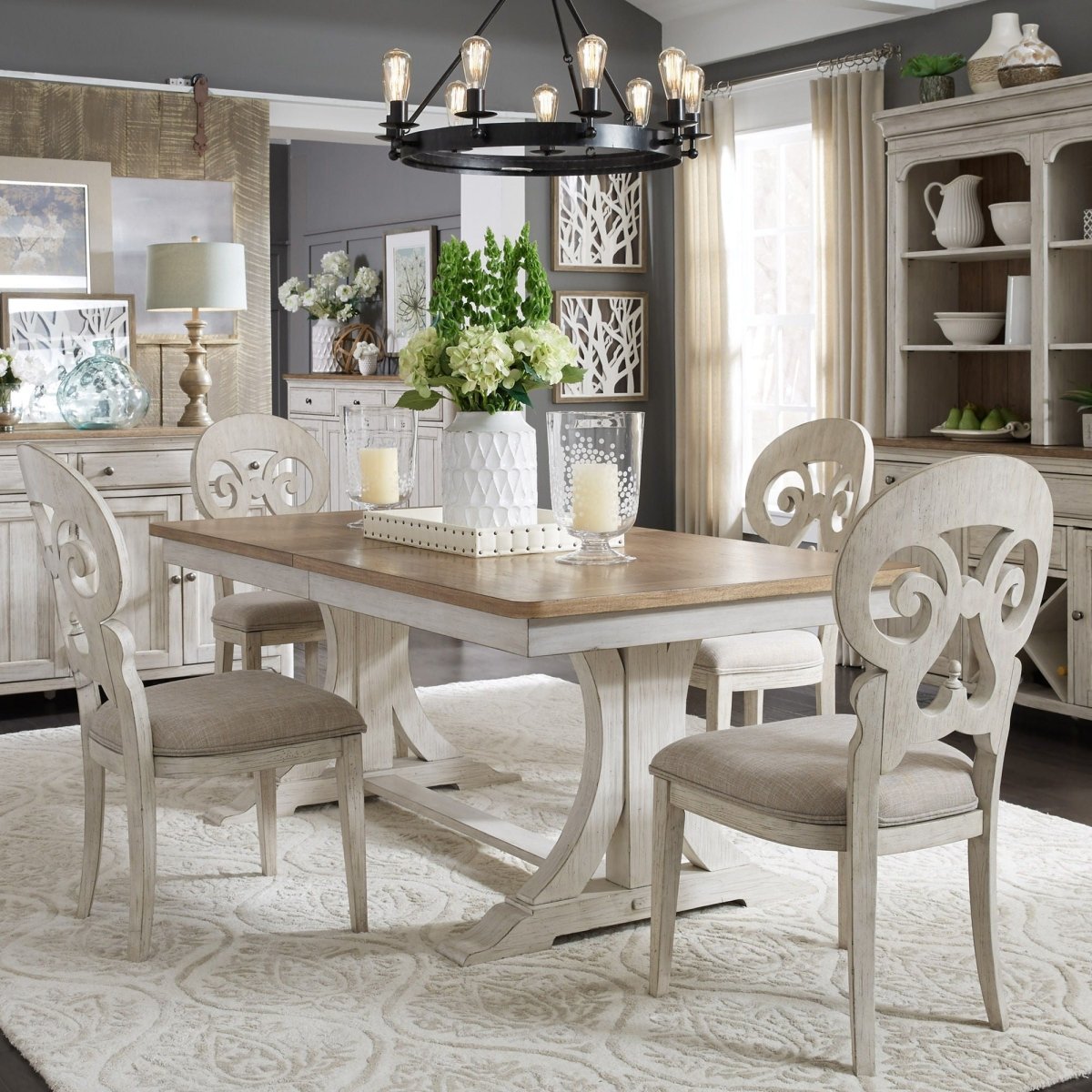 Farmhouse Reimagined - Trestle Table - White Dining Tables by Liberty Furniture - Walls Furniture & Mattress
