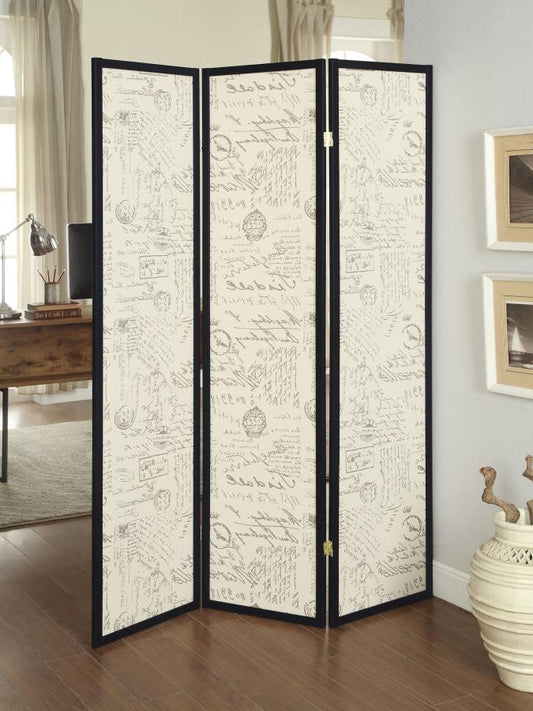 Felice - 3 - Panel Room Divider Folding Screen - French Script Room Dividers by CoasterEveryday - Walls Furniture & Mattress