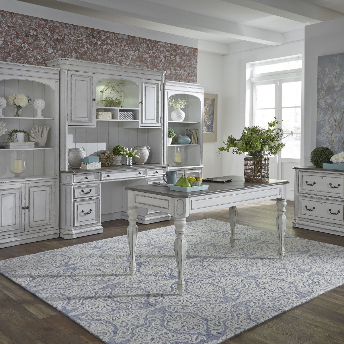 Magnolia Manor - Credenza & Hutch - White & Brown Credenzas & Hutches by Liberty Furniture - Walls Furniture & Mattress